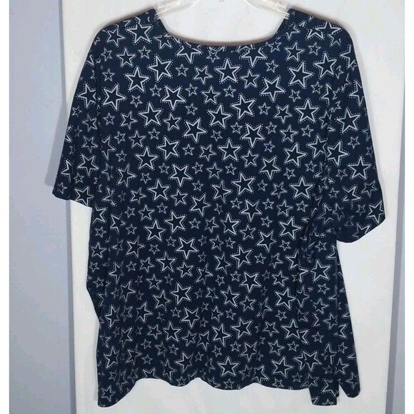 Liz & Me Women's Top 3X Navy Blue Americana Stars 100% Cotton Short Sleeve Tee - Picture 5 of 8